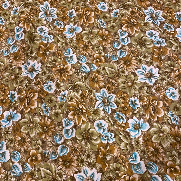 Vintage Cotton Quilting Fabric 1940’s 1 Yd L X 35” W Mint Brown & Aqua Floral - Picture 1 of 3